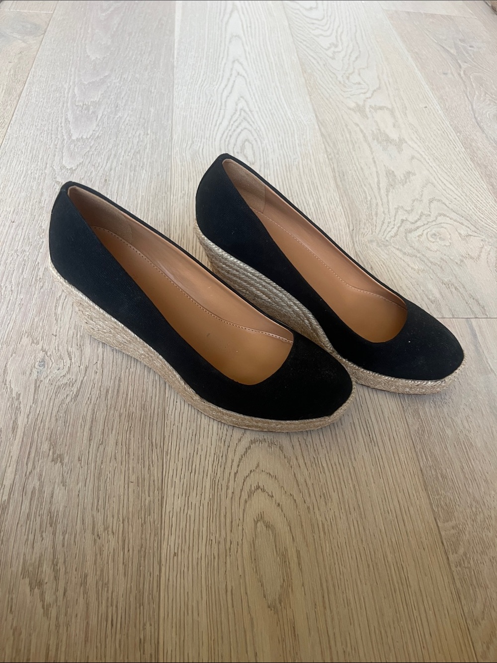 J. Crew Black Suede Wedge Espadrille